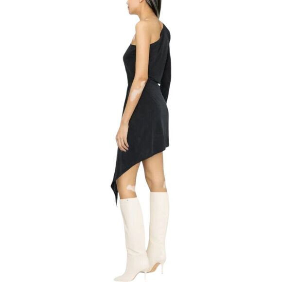 Gauge81 Suani Dress Womens Large Black Ruched One Shoulder Cut Out Drape Front D - Picture 3 of 10